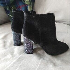 Call It Spring Talcahuano Black Velvet Glitter Heel Boots​ Size 8.5